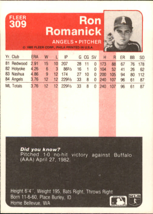 1985 Fleer Baseball Card #251-500 - Choose Your Card - Picture 115 of 493