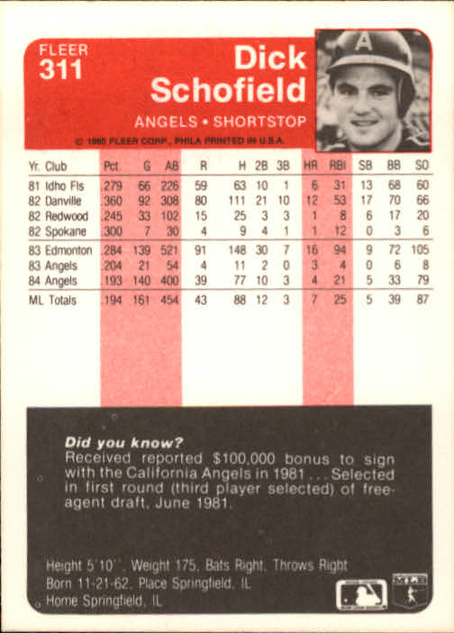 1985 Fleer Baseball Card #251-500 - Choose Your Card - Picture 119 of 493