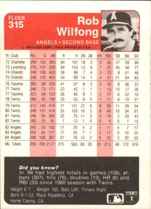 1985 Fleer Baseball Card #251-500 - Choose Your Card - Picture 127 of 493