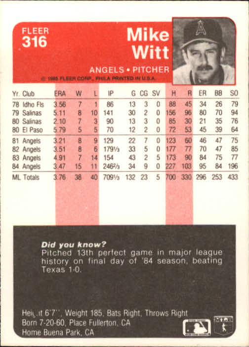 1985 Fleer Baseball Card #251-500 - Choose Your Card - Picture 129 of 493
