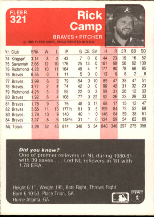 1985 Fleer Baseball Card #251-500 - Choose Your Card - Picture 139 of 493