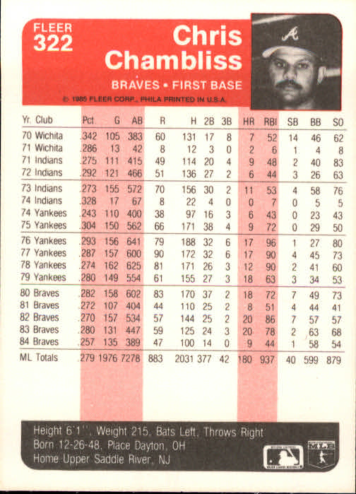1985 Fleer Baseball Card #251-500 - Choose Your Card - Picture 141 of 493