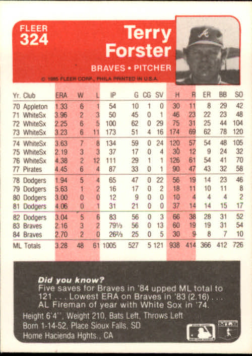 1985 Fleer Baseball Card #251-500 - Choose Your Card - Picture 145 of 493