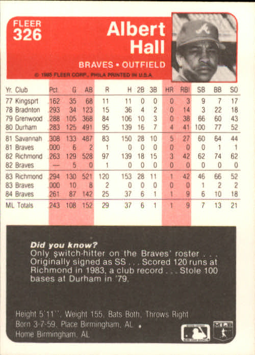 1985 Fleer Baseball Card #251-500 - Choose Your Card - Picture 149 of 493