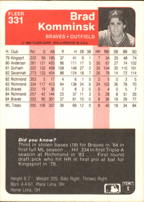 1985 Fleer Baseball Card #251-500 - Choose Your Card - Picture 159 of 493