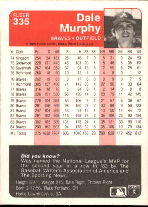 1985 Fleer Baseball Card #251-500 - Choose Your Card - Picture 167 of 493