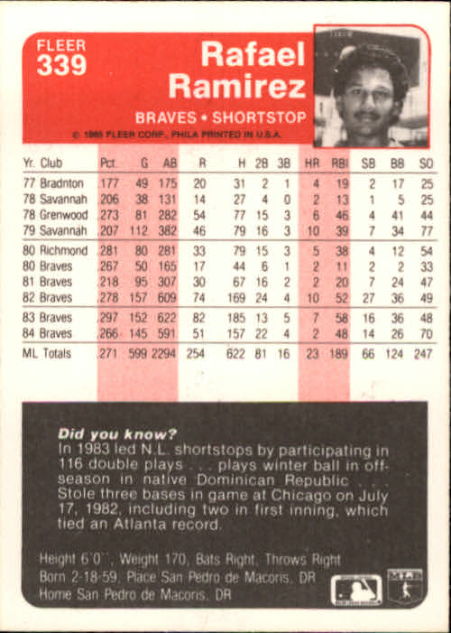1985 Fleer Baseball Card #251-500 - Choose Your Card - Picture 175 of 493