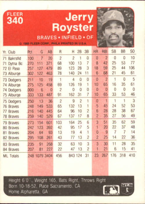 1985 Fleer Baseball Card #251-500 - Choose Your Card - Picture 177 of 493