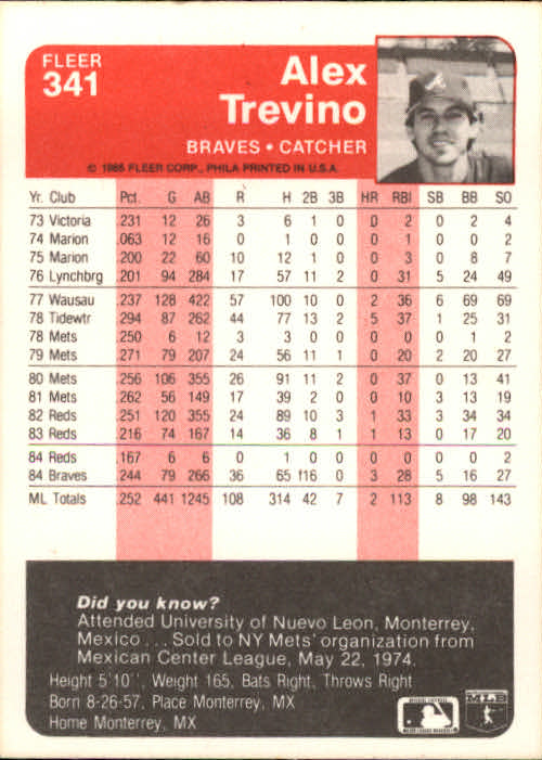 1985 Fleer Baseball Card #251-500 - Choose Your Card - Picture 179 of 493