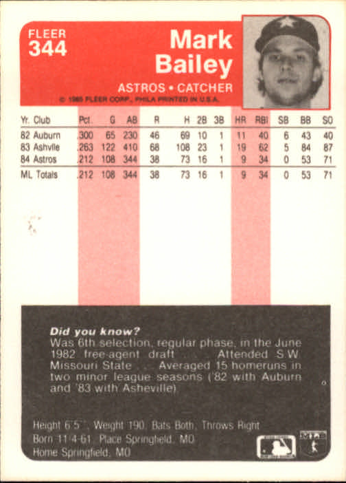 1985 Fleer Baseball Card #251-500 - Choose Your Card - Picture 185 of 493