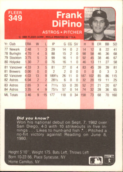 1985 Fleer Baseball Card #251-500 - Choose Your Card - Picture 195 of 493