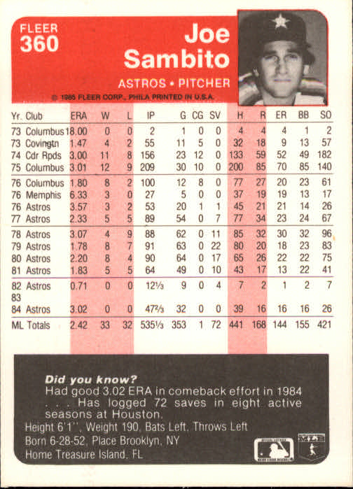 1985 Fleer Baseball Card #251-500 - Choose Your Card - Picture 215 of 493