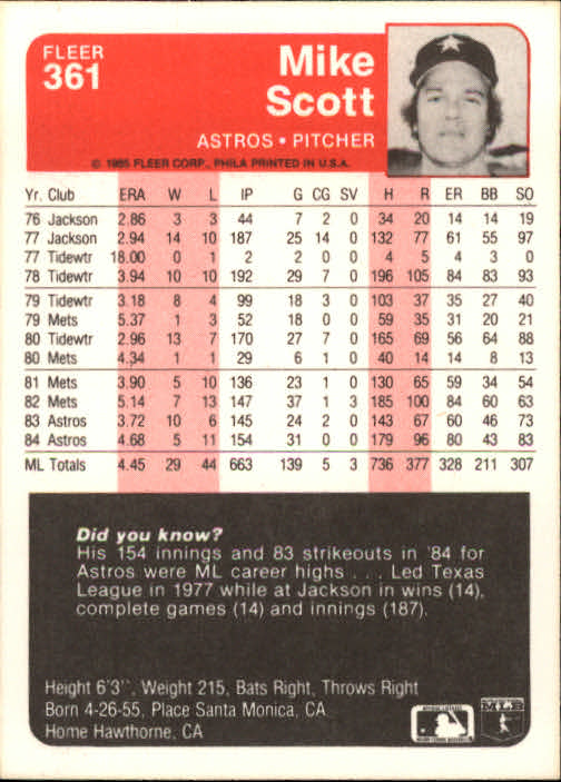 1985 Fleer Baseball Card #251-500 - Choose Your Card - Picture 217 of 493
