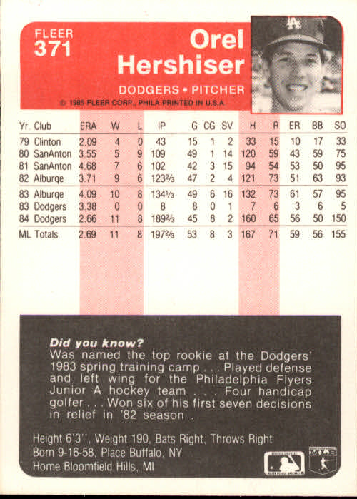A1071- 1985 Fleer Baseball Cards 251-500 +Rookies -You Pick- 10+ FREE US SHIP - Picture 235 of 493