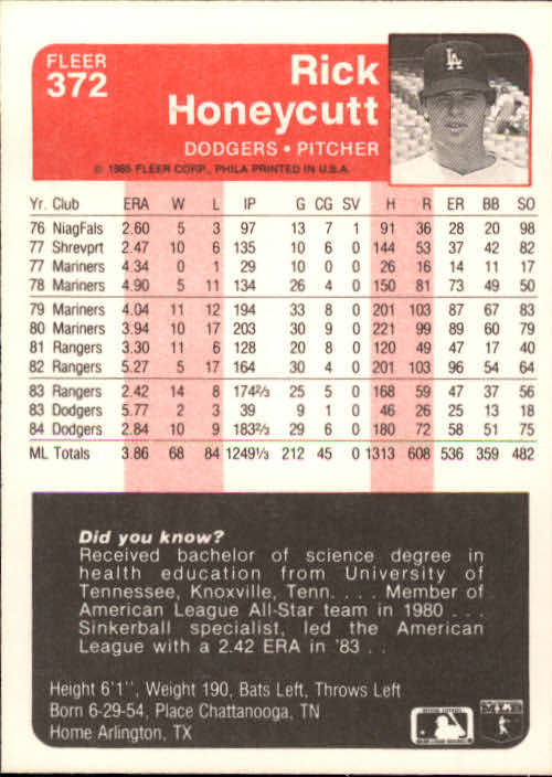 1985 Fleer Baseball Card #251-500 - Choose Your Card - Picture 237 of 493
