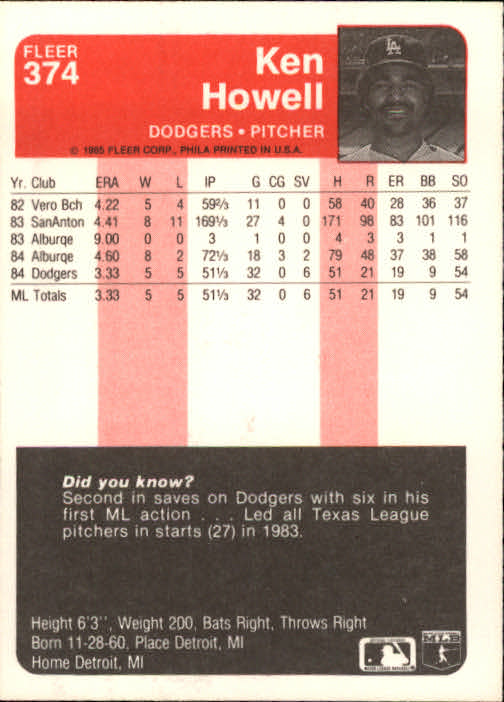 1985 Fleer Baseball Card #251-500 - Choose Your Card - Picture 241 of 493