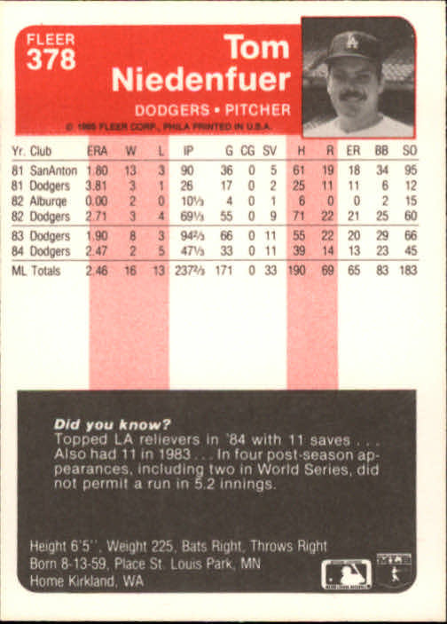 1985 Fleer Baseball Card #251-500 - Choose Your Card - Picture 249 of 493