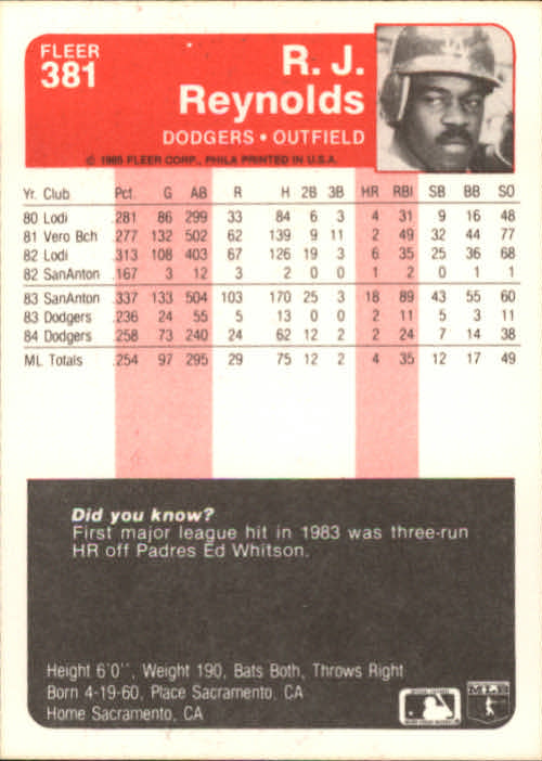 1985 Fleer Baseball Card #251-500 - Choose Your Card - Picture 255 of 493
