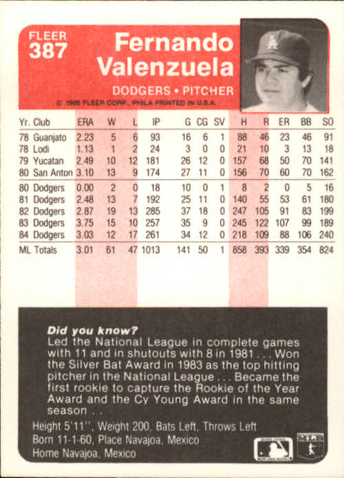 1985 Fleer Baseball Card #251-500 - Choose Your Card - Picture 267 of 493