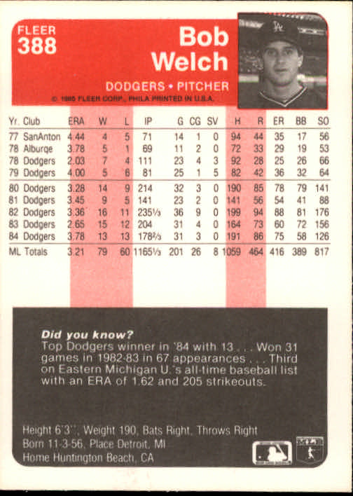 1985 Fleer Baseball Card #251-500 - Choose Your Card - Picture 269 of 493