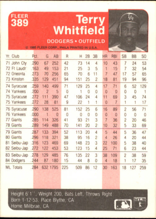 1985 Fleer Baseball Card #251-500 - Choose Your Card - Picture 271 of 493