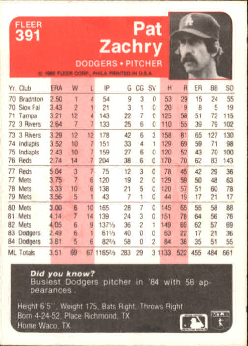 1985 Fleer Baseball Card #251-500 - Choose Your Card - Picture 275 of 493
