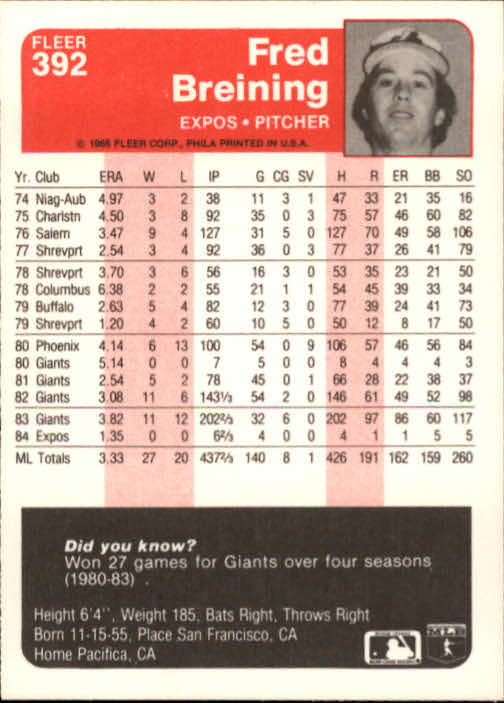 1985 Fleer Baseball Card #251-500 - Choose Your Card - Picture 277 of 493