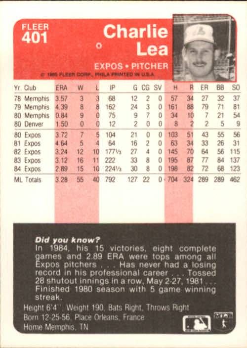1985 Fleer Baseball Card #251-500 - Choose Your Card - Picture 295 of 493