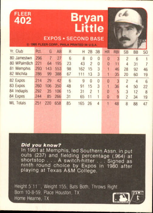 1985 Fleer Baseball Card #251-500 - Choose Your Card - Picture 297 of 493