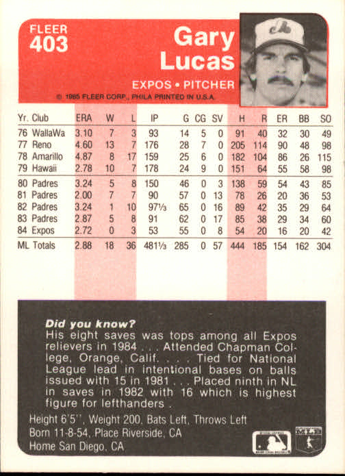 1985 Fleer Baseball Card #251-500 - Choose Your Card - Picture 299 of 493