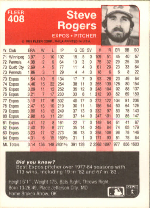 1985 Fleer Baseball Card #251-500 - Choose Your Card - Picture 309 of 493