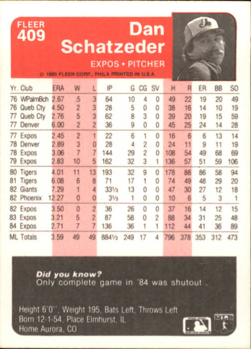 1985 Fleer Baseball Card #251-500 - Choose Your Card - Picture 311 of 493