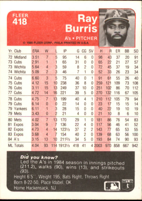 1985 Fleer Baseball Card #251-500 - Choose Your Card - Picture 329 of 493