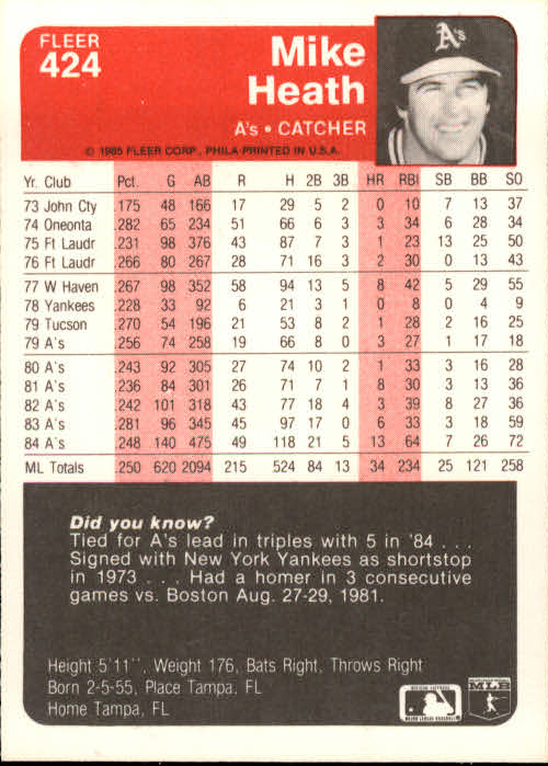 1985 Fleer Baseball Card #251-500 - Choose Your Card - Picture 341 of 493