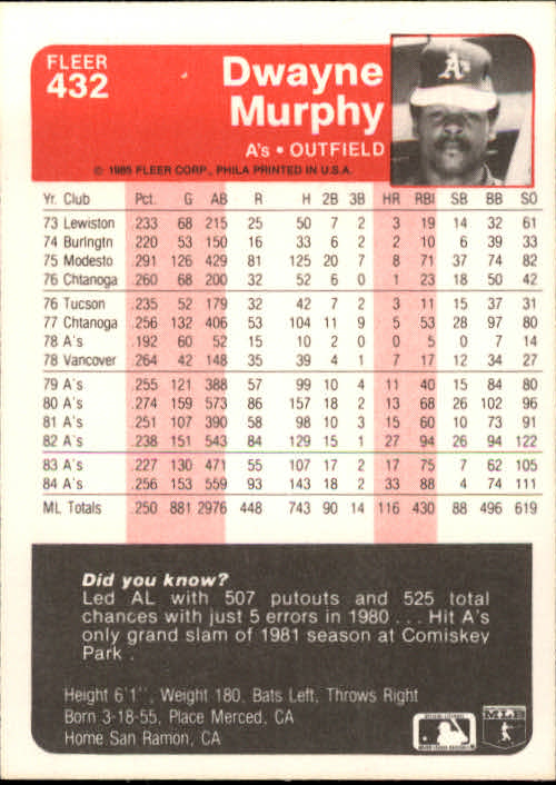 1985 Fleer Baseball Card #251-500 - Choose Your Card - Picture 357 of 493