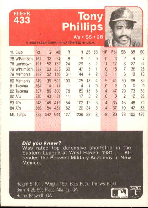 1985 Fleer Baseball Card #251-500 - Choose Your Card - Picture 359 of 493