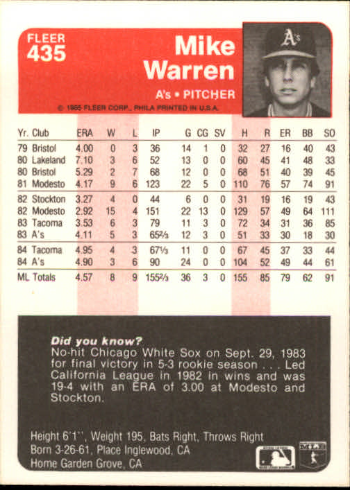 1985 Fleer Baseball Card #251-500 - Choose Your Card - Picture 363 of 493