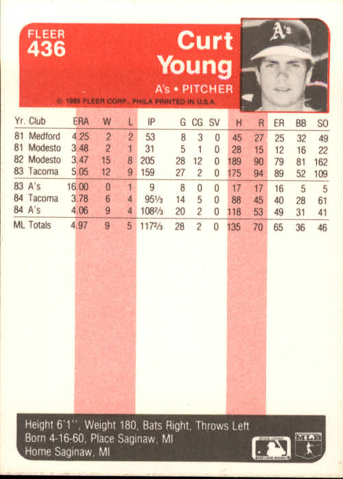 1985 Fleer Baseball Card #251-500 - Choose Your Card - Picture 365 of 493