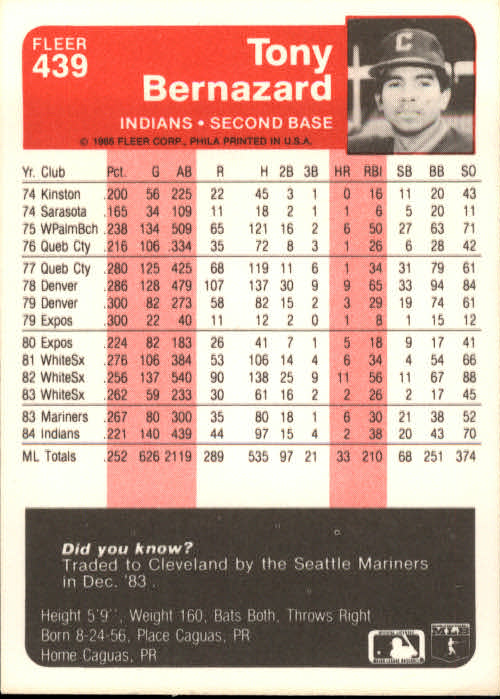 1985 Fleer Baseball Card #251-500 - Choose Your Card - Picture 371 of 493