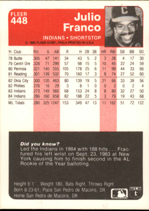 1985 Fleer Baseball Card #251-500 - Choose Your Card - Picture 389 of 493