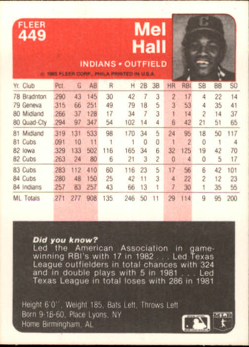 1985 Fleer Baseball Card #251-500 - Choose Your Card - Picture 391 of 493