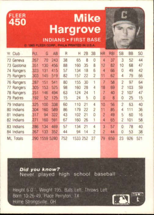1985 Fleer Baseball Card #251-500 - Choose Your Card - Picture 393 of 493