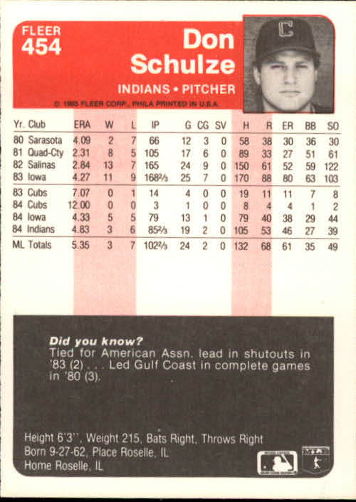 1985 Fleer Baseball Card #251-500 - Choose Your Card - Picture 401 of 493