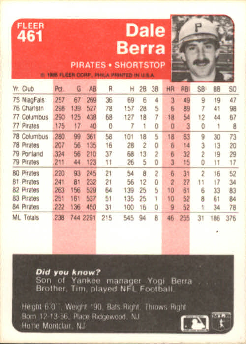 1985 Fleer Baseball Card #251-500 - Choose Your Card - Picture 415 of 493