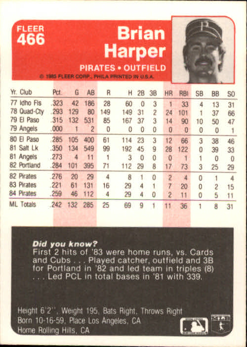 1985 Fleer Baseball Card #251-500 - Choose Your Card - Picture 425 of 493