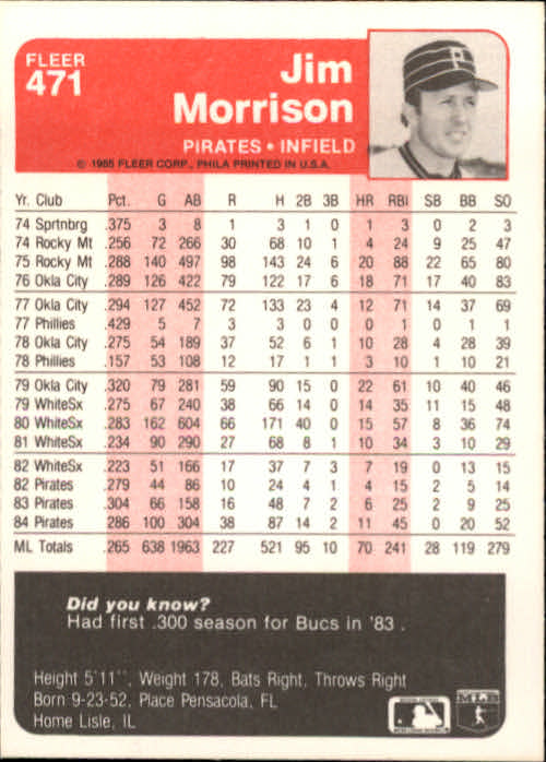1985 Fleer Baseball Card #251-500 - Choose Your Card - Picture 435 of 493