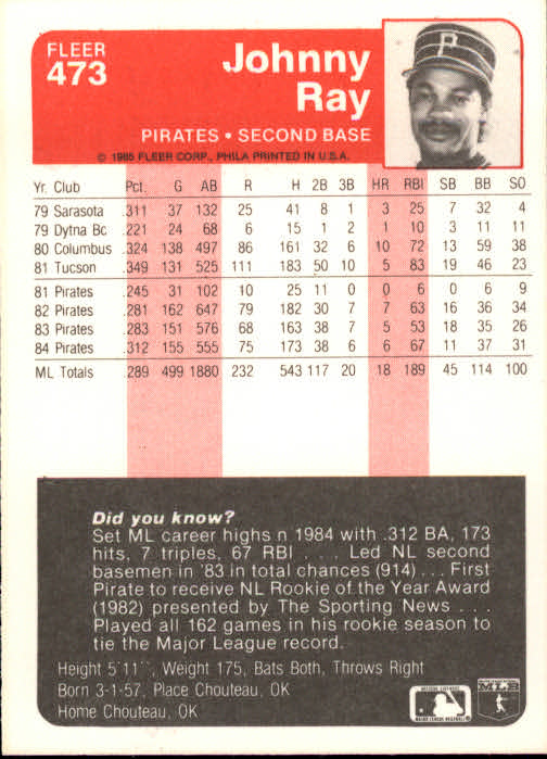 1985 Fleer Baseball Card #251-500 - Choose Your Card - Picture 439 of 493