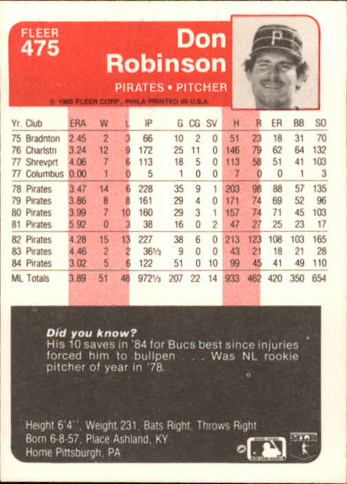 1985 Fleer Baseball Card #251-500 - Choose Your Card - Picture 443 of 493