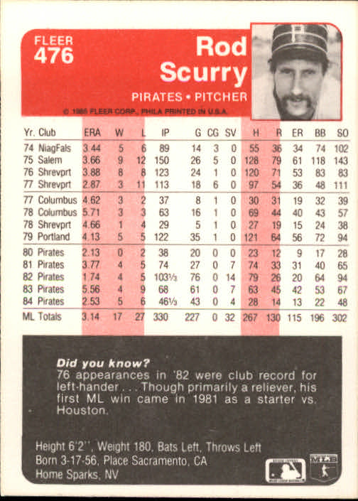 1985 Fleer Baseball Card #251-500 - Choose Your Card - Picture 445 of 493