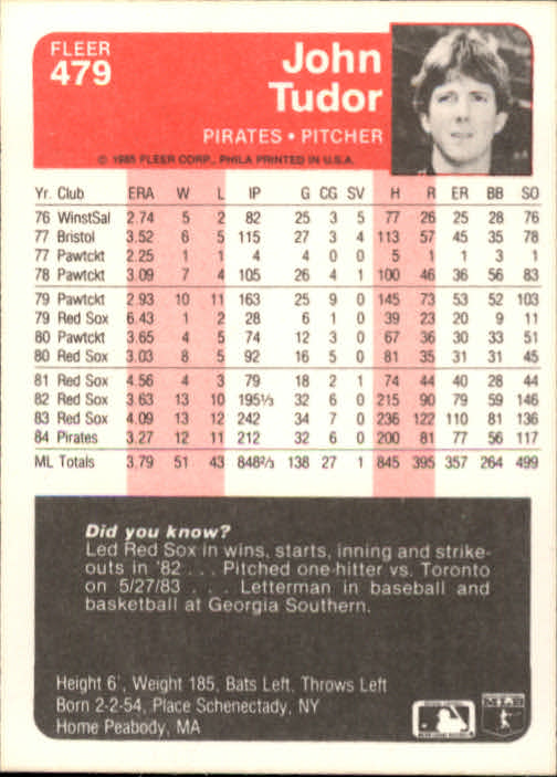 1985 Fleer Baseball Card #251-500 - Choose Your Card - Picture 451 of 493